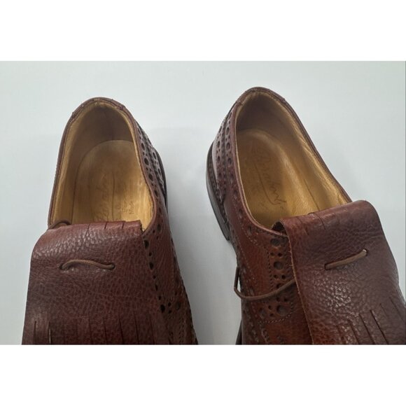 PARABOOT Dress Shoes Mens 7 Brown Wingtip Flap Cuir Cousu Goodyear France - Picture 7 of 15